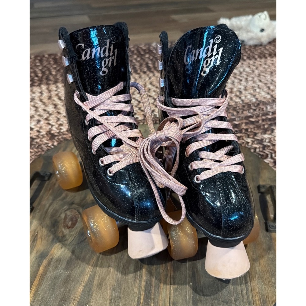 Candi Girl Roller Skates Black Glitter Rose Gold Womens 3 Quad Skates 5074-8457